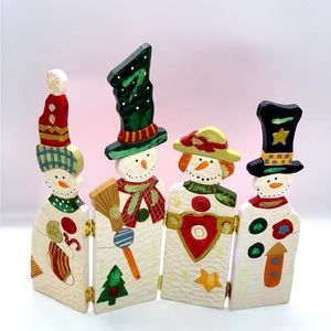 TABLETOP WOODEN FOLDING SNOWMAN SCREEN